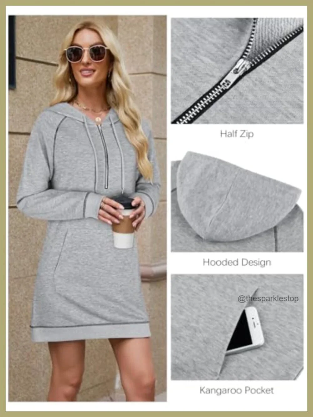 Women's Hoodie Dress Long Sleeve Half Zip Drawstring Tunic with Pocket